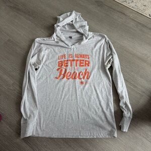 Gray Hoodie with Orange Beach Print